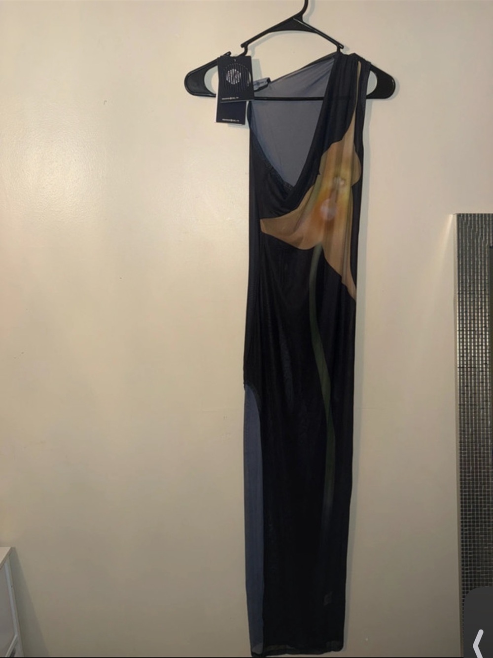 Black Floral One-Shoulder Maxi Dress